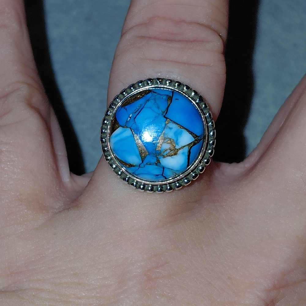 Ice Blue Dahlia Turquoise Sterling Silver Ring - Picture 4 of 11